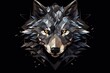  a close up of a wolf's face on a black background in low poly polygonic style with an orange - eyed animal's head in the center of the foreground.
