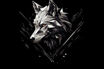 Wall Mural -  a black and white picture of a wolf's head with a geometric pattern on the front of the head and the back of the head of the wolf's head.