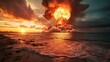 Nuclear explosion scene, big nuclear explosion. Created with Generative Ai technology.
