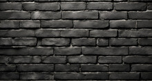 Grunge Industrial Black Brick Wall Background, Black Brick Wall Generative Ai, Cement Wall Panorama Painted Black With Background Background Texture Of Grunge Brick Wall.