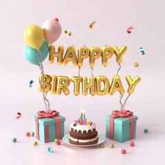 Vector realistic isolated golden balloon text of Happy Birthday on the transparent background. Concept of celebration and happy birthday holiday.