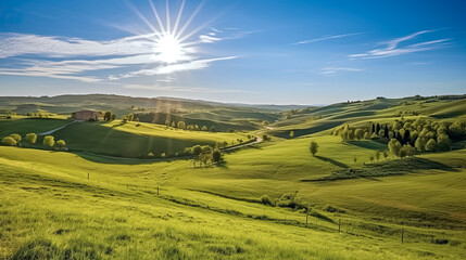  Hügelige Landschaft in der Toskana, Italien, Europa, Generative AI