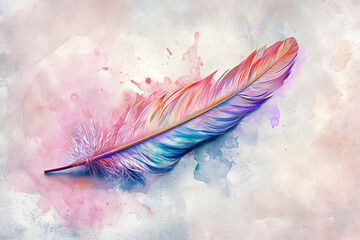 Wall Mural - Colorful feather  watercolor illustration