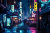 Fototapeta Uliczki - A night of the neon street at the downtown in Shinjuku Tokyo wide shot