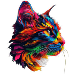  Multicolored 3d cat  head for t-shirt print design, tattoo and various uses on transparent or white background generative 