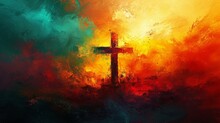 Abstract Christian Cross Painting Art - AI Generated