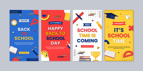 back to school social media template collection. school time announcement set