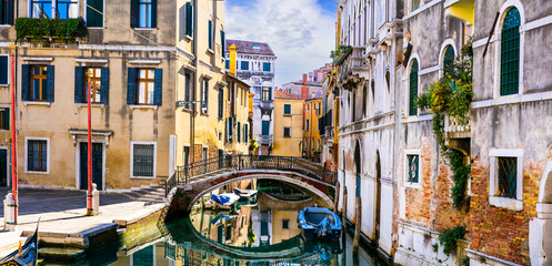 Sticker - romantic Venetian streets and canals. Bridges of Venice, Italy.