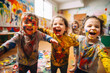 © o1559kip - Children smeared with paints in an art school paint pictures