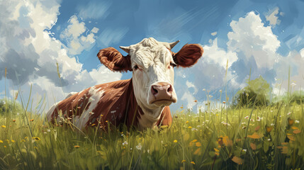 Wall Mural - cow on the meadow