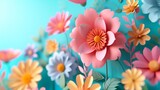 Fototapeta Maki - Colorful Paper Flowers for Holiday Greetings or Easter Wallpaper AI Generated