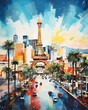 Watercolor Las Vegas Nevada Canvas Painting Illustration Artwork - United States of America Travel Destination Print - Tourism Sin City Oil Painting Portrait