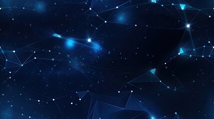Abstract technology background with lines and stars. Hi tech, digital connect, big data, blockchain technology innovation concept with glowing elements. Seamless illustration
