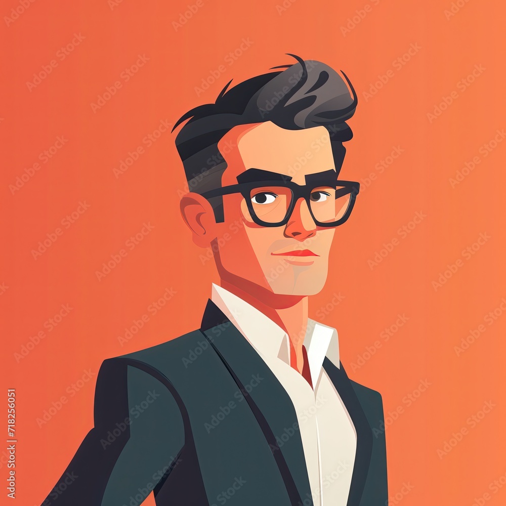 Flat illustration of a businessman in formal attire, sporting a navy ...