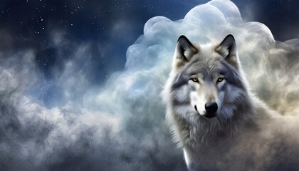 Sticker - wolf head and smoky cloud wide panoramic view artistic work