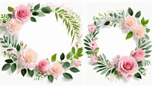 Set Of Floral Branch Flower Pink Rose Green Leaves Wedding Concept With Flowers Floral Poster Invite Vector Arrangements For Greeting Card Or Invitation Design