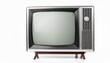 © Raymond - old silver tv isolated on white background retro technology concept blank screen for text vintage tvs 1980s 1990s 2000s