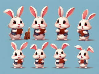 set of rabbits reading book, generative ai