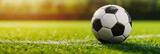 Fototapeta Sport - Soccer ball on blurred soccer field background with copy space.
