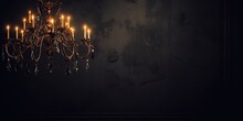 Luxurious Background With Antique Candle Light From Chandelier In A Dark Room.