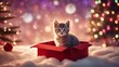 © Jared - cat and gift box highly intricately detailed photograph of   Kitten in a Christmas present surrounded by huge amount  lights