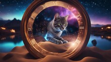 Cat On The Clock Highly Intricately Detailed Photograph Of   Cat S Eyes Glowing In The Dark     Inside A Sand Clock  