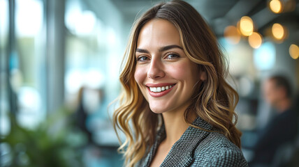 Wall Mural - A young smiling businesswoman standing in an office