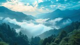 Fototapeta Las - Majestic Clouds Over a Serene Mountain Valley Generative AI