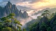 Majestic Landscape of Mount Huangshan, Anhui, China Generative AI