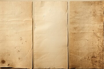 Set of old parchment antique paper sheet or vintage aged grunge stain texture isolated background