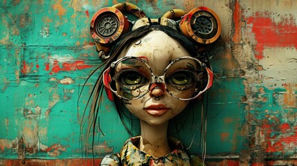 Wall Mural -  a close up of a mannequin wearing a pair of eyeglasses and a pair of headphones on top of the head of the mannequin's head.