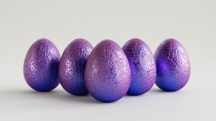 Wall Mural - Easter Eggs isolated against a white background. Chocolate Eggs wrapped in Purple foil.