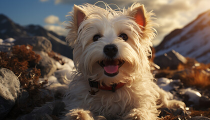 Sticker - Cute terrier puppy sitting outdoors, looking at camera generated by AI