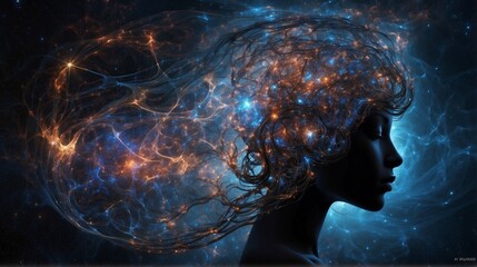 Wall Mural - Abstract brain in space. Concept of intelligence and creativity. The fusion of human thought with the infinite universe.