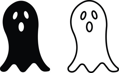 Wall Mural - Ghost spooky character icon set isolated on transparent Background. Ghost flat line vector collection Emotion Variation. Creepy horror images. Doodle cute ghosts Halloween. Scary ghostly monsters.