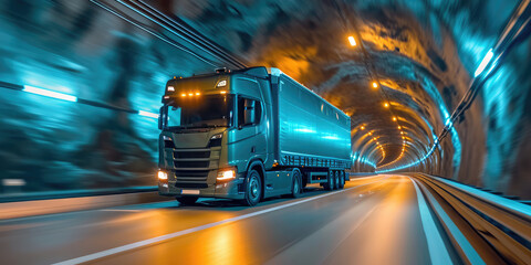 Wall Mural - Semi Truck at Speed in Tunnel