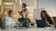 Business team interaction office workspace. People working in modern boardroom