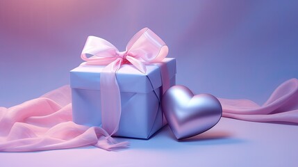 Canvas Print - Valentine's Day gift and ribbons on blue with light pink colors