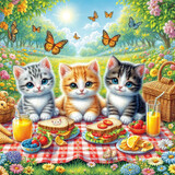Fototapeta Most - Kittens having a picknick