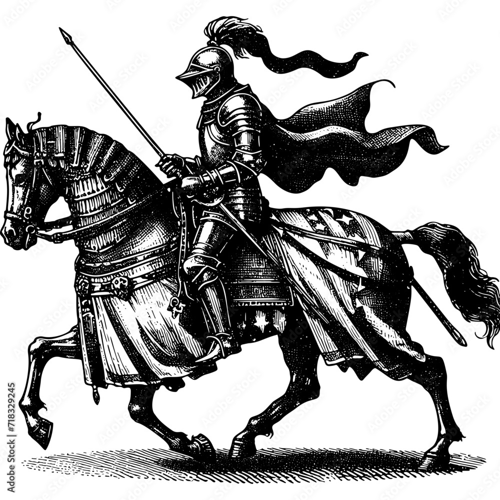 Knight With Spear In Full Plate Armour On The Horse Stock Vector ...