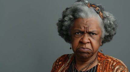 Wall Mural - Angry belligerent black senior woman looking at the camera