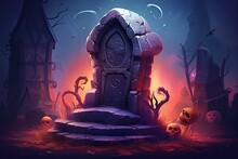 Halloween Tombstone Illustration. Generative AI