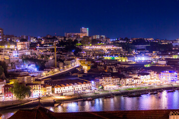 Wall Mural - Night view of Ribeira in Porto, Portugal