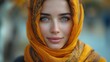 Close-up portrait of a beautiful young muslim woman in headscarf