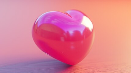 Canvas Print - A shiny heart shaped object on a wooden surface with pink background, AI