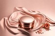 An image of a luxurious rose gold cosmetic cream container isolated on a pristine white background. 