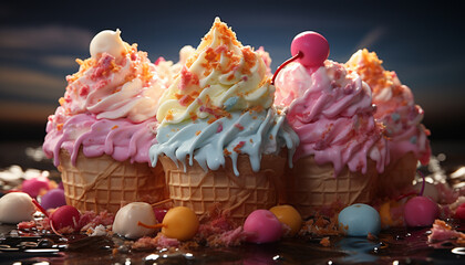 Wall Mural - Sweet food, candy, pink color, freshness, multi colored, chocolate, celebration, decoration generated by AI