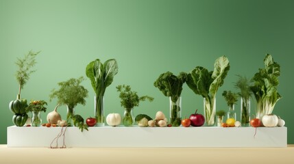 Sticker -  a group of vegetables sitting on top of a white counter next to each other on top of a wooden table.