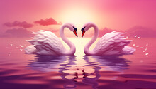Two Flamingos That Face Each Other To Make A Heart Shape, Romantic Sunset Background For Valentine Day / Anniversary - Flamingo Valentine 