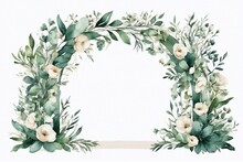 Wedding Arch With Pastel Olive Color Flowers On White Background